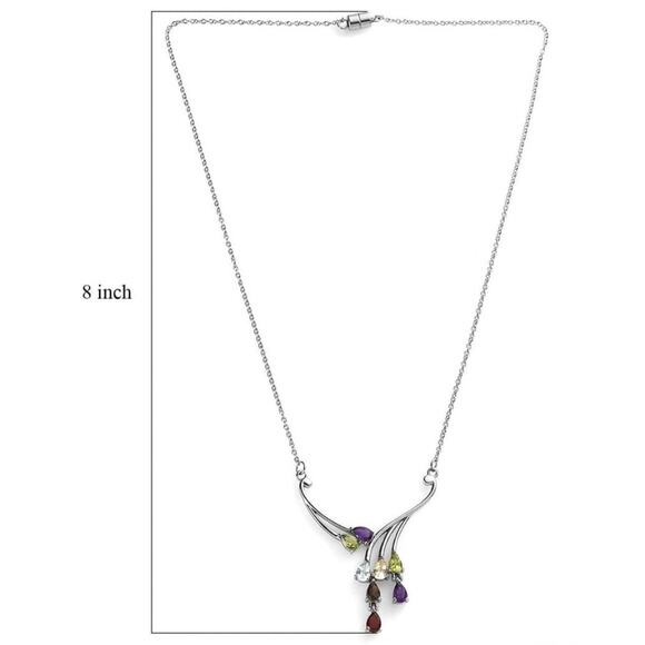 Multi Gemstone Necklace 18” in Stainless Steel 3.35 ctw - Picture 9 of 9